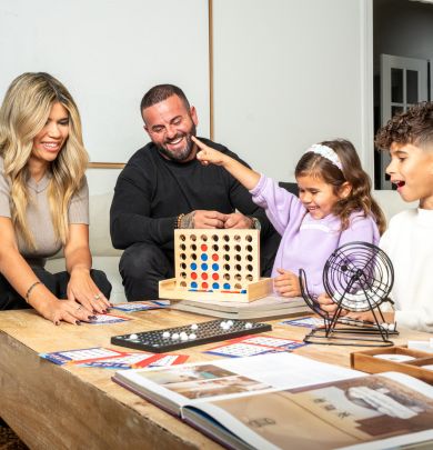 family playing board games